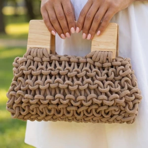 Knotted Rope Handbag With Square Wood Handles
