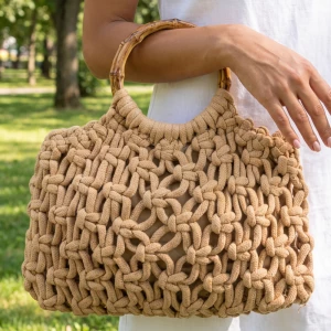 Open Knot Macrame Bamboo Ring Handbag