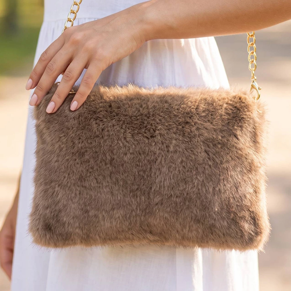 Plush Fur Crossbody Bag With Chain Strap
