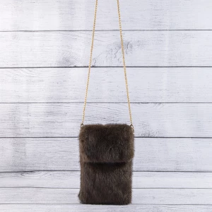 Plush Fur Phone Crossbody Bag With Chain Strap