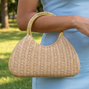 Woven Hard Case Handbag With Round Ring Handle