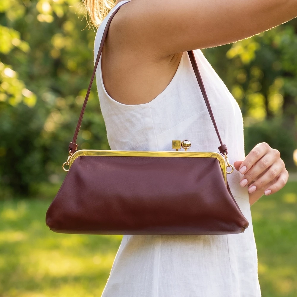 Satin Frame Shoulder Bag With Kiss Lock Clasp