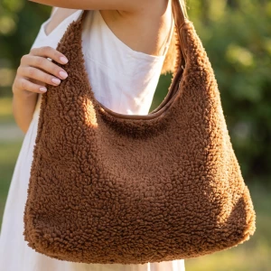 Teddy Sherpa Hobo Bag With Vegan Leather Handle