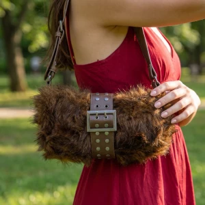 Plush Fur Baguette Shoulder Bag With Buckle Strap