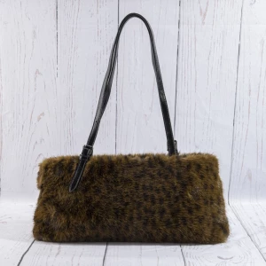 Leopard Print Plush Baguette Shoulder Bag