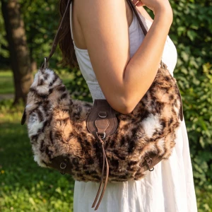 Leopard Plush Fur Crescent Hobo Shoulder Bag