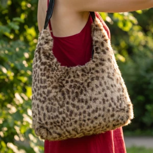 Leopard Print Plush Hobo Shoulder Bag