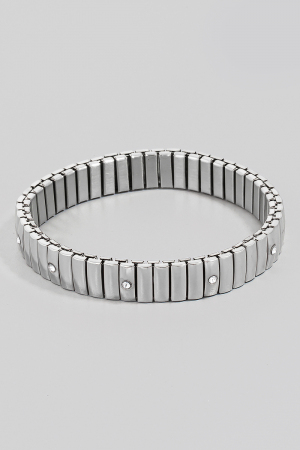Stainless Steel Rhinestone Station Studded Intricate Elastic Bracelet