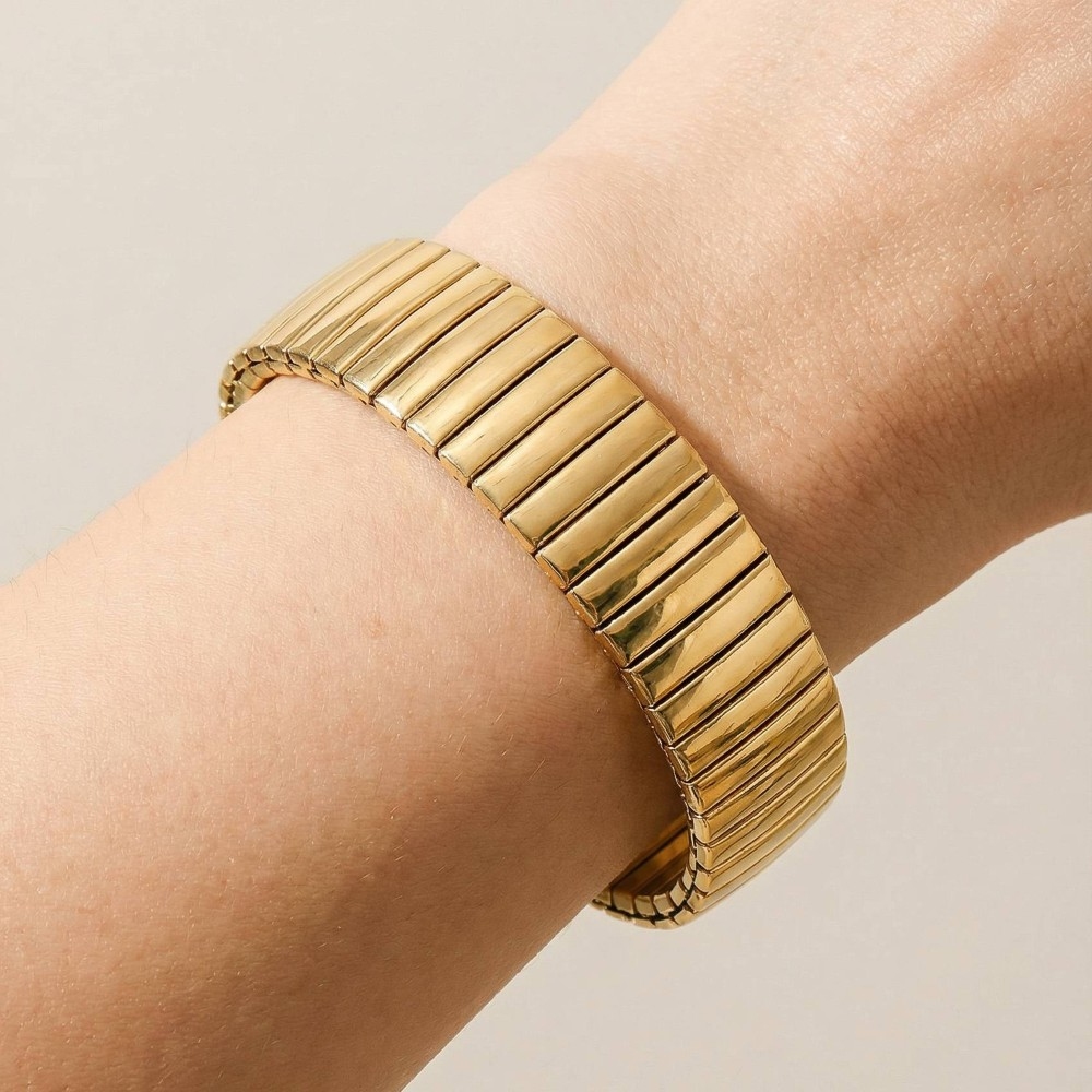 Metallic Rectangle Wide Bars Elastic Bracelet