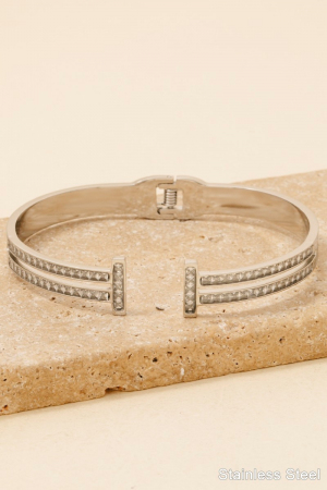 Stainless Steel Pave Layered Hinge Cuff Bracelet