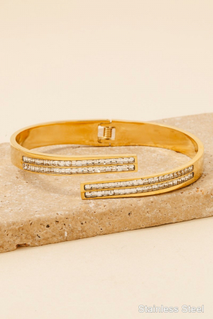 Stainless Steel Layered Baguette Row Hinge Cuff Bracelet