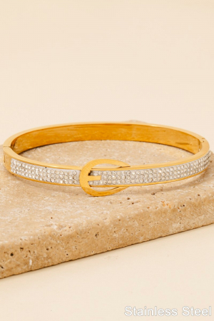 Stainless Steel Pave Belt Style Hinge Bangle Bracelet