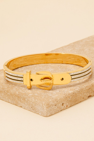 Stainless Steel Pave Belt Style Hinge Bangle Bracelet