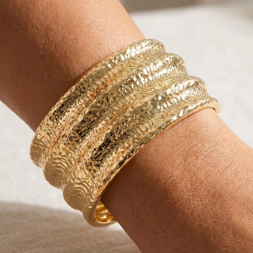 Hammered Wide Bangle Bracelet