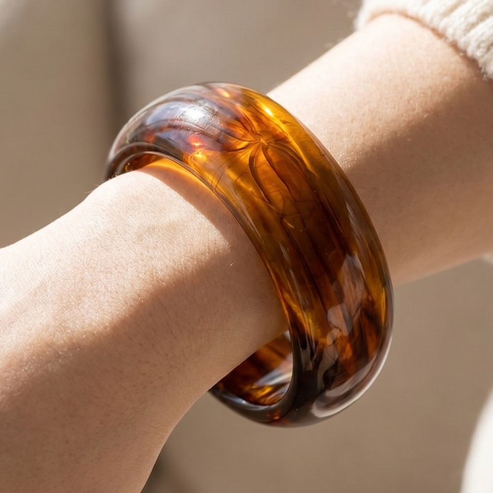 Chunky Wide Marbled Swirl Statement Bangle