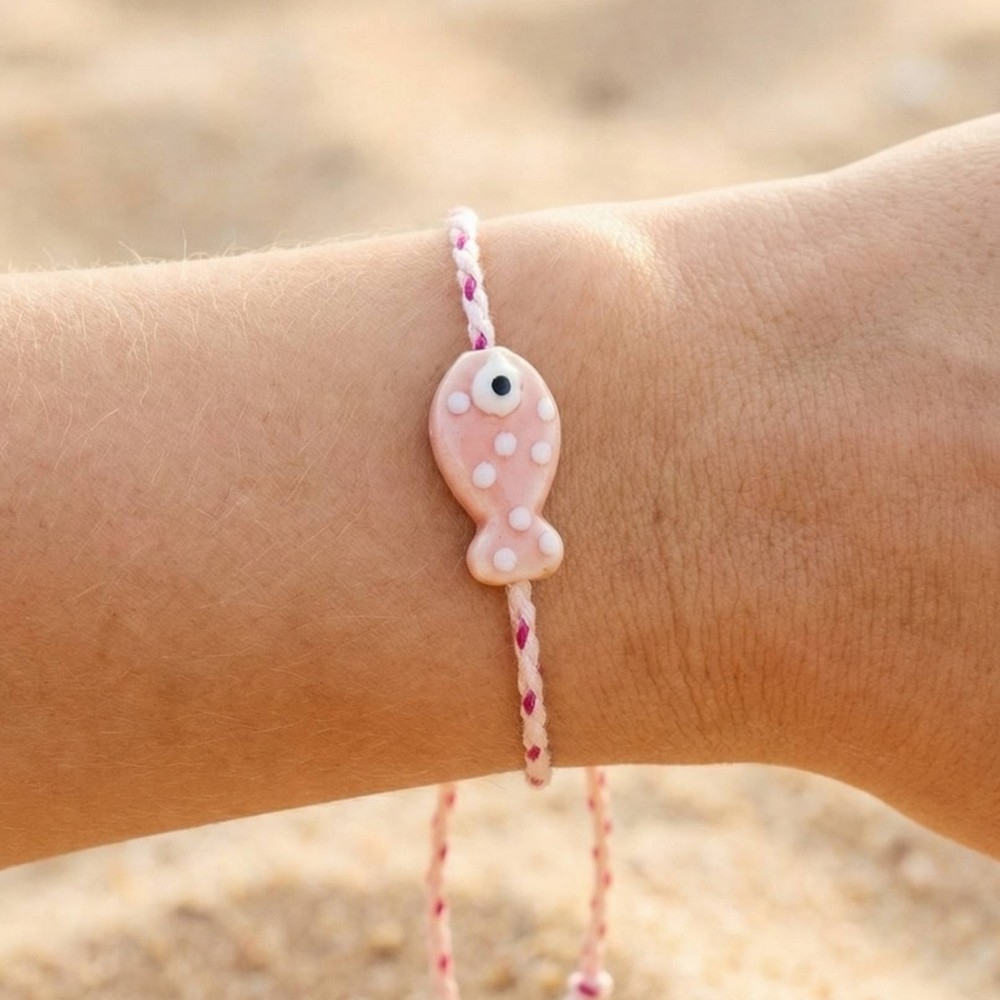 Ceramic Fish Charm Braided Vibrant Cord Bracelet