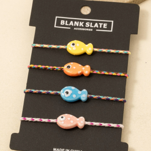Ceramic Fish Charm Braided Vibrant Cord Bracelet