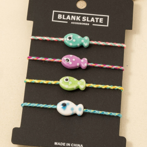 Ceramic Fish Charm Braided Colourful Cord Bracelet