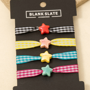 Ceramic Star Charm Plaid Ribbon Bracelet