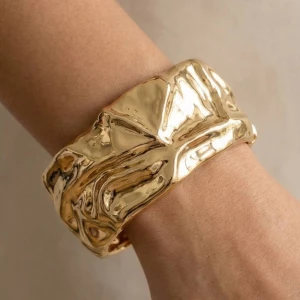 Crumple Texture Wide Hinge Bangle Bracelet