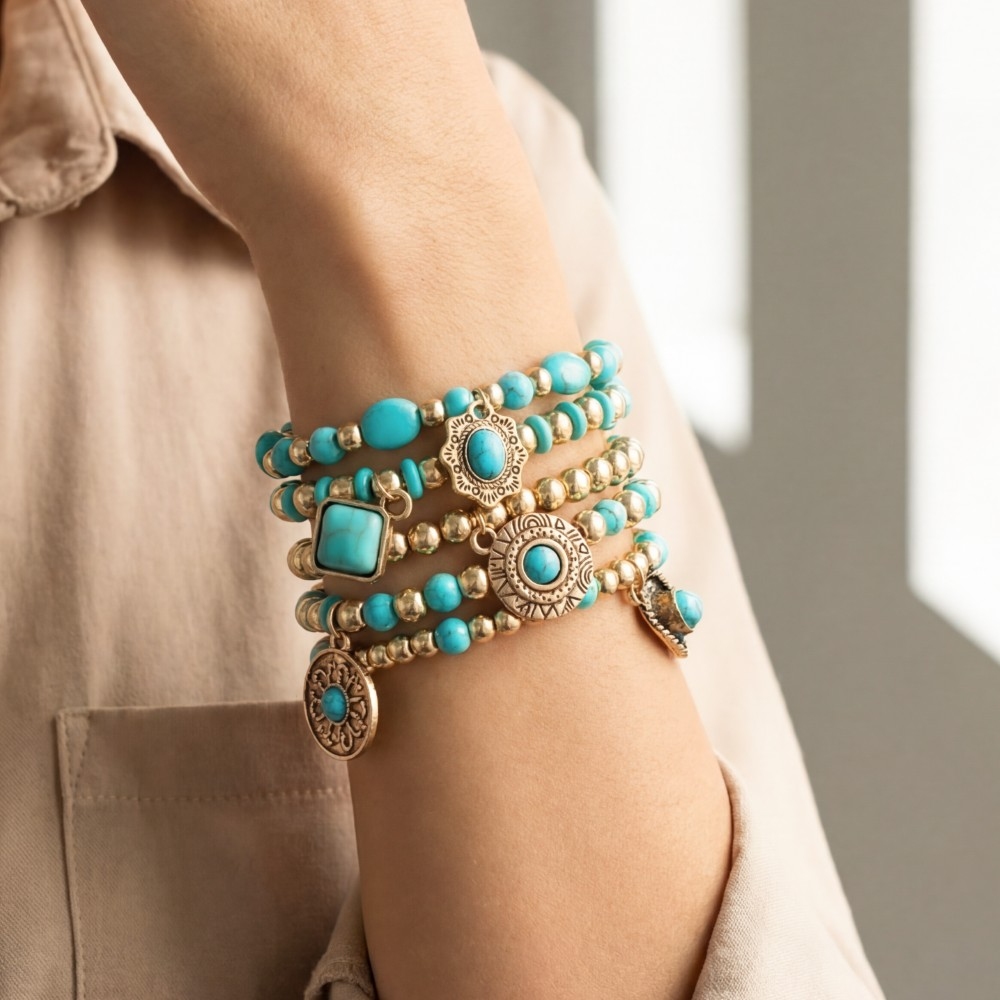 Turquoise Western Charms Beaded Bracelet Set