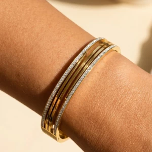 Stainless Steel Pave Trim Bangle Bracelet