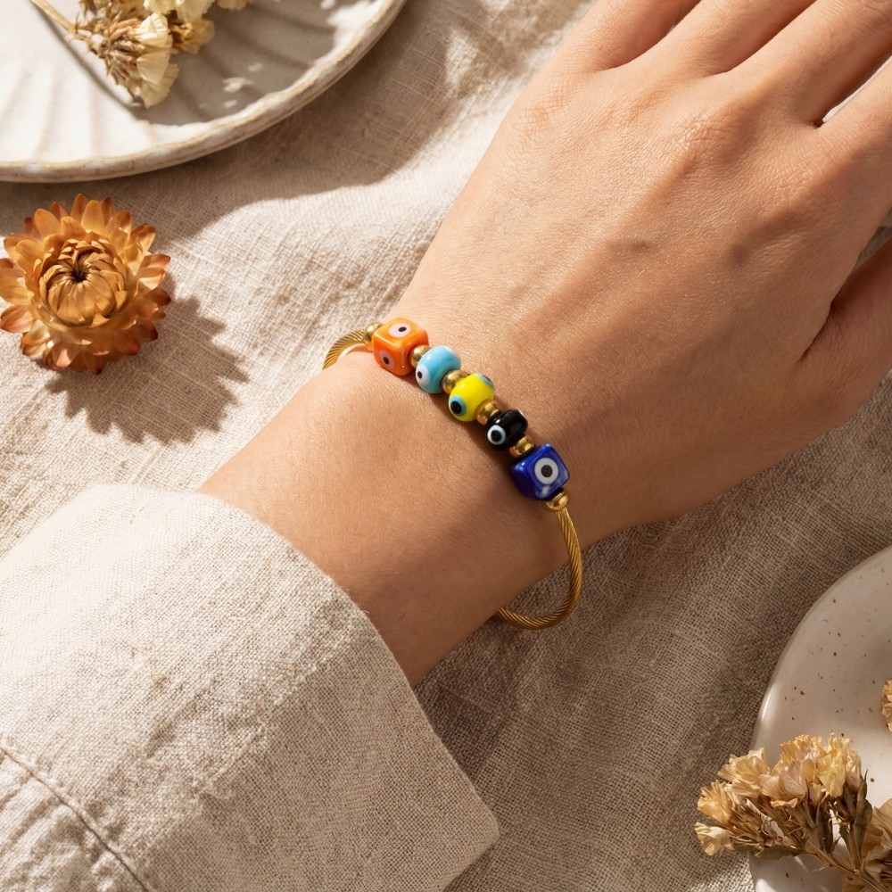 Stainless Steel Colorful Evil Eye Blocks Bracelet