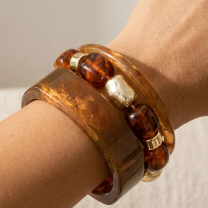 Mixed Square Resin Bangle And Beads Bracelet Set