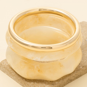 Metallic Tube And Wide Marble Resin Bangle Bracelet Set