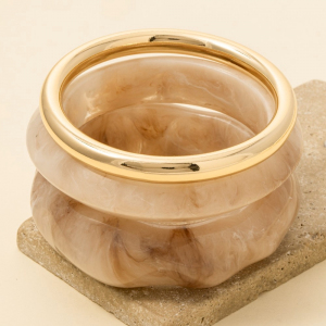 Metallic Tube And Wide Marble Resin Bangle Bracelet Set