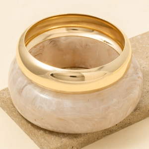 Thick Marble Resin And Metallic Bangle Bracelet Set