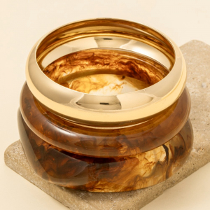 Metallic And Marble Resin Bangle Bracelet Set