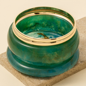 4 Piece Marbel Resin And Metallic Bangle Bracelet Set