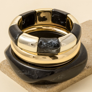 Marble Resin Bangles And Beads Bracelet Set