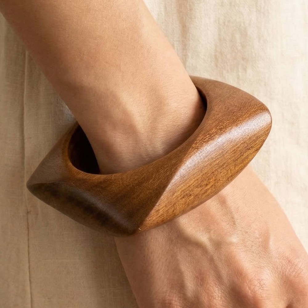 Large Wood Square Shape Bangle Bracelet