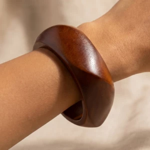 Chunky Faceted Wood Bangle Bracelet
