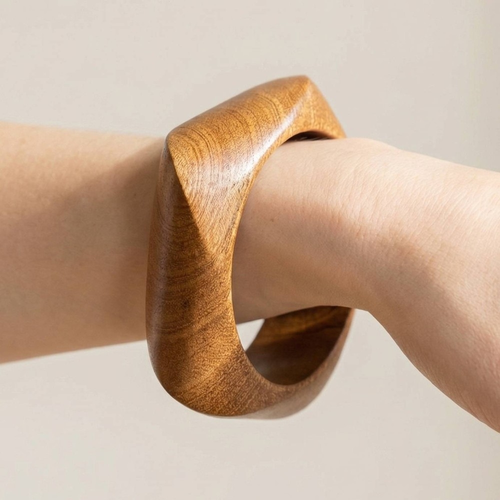 Pentagon Shape Wooden Bangle Bracelet