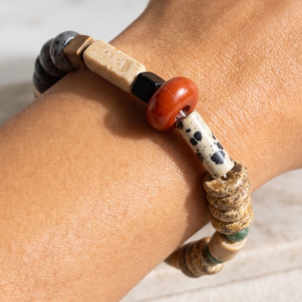 Geometric Mixed Beads Stretch Bracelet