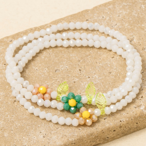 Beaded Flowers And Leaves Bracelet 3 Set