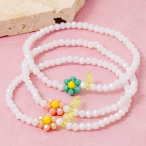 Beaded Flowers And Leaves Bracelet 3 Set