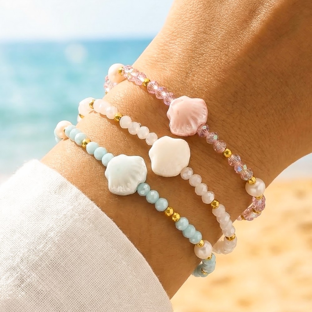 Beaded Seashell Bracelet 3 Set