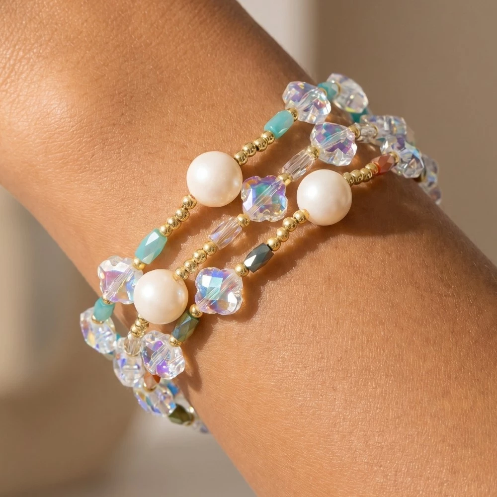 Assorted Multi Pearl Bead Bracelet 3 Set