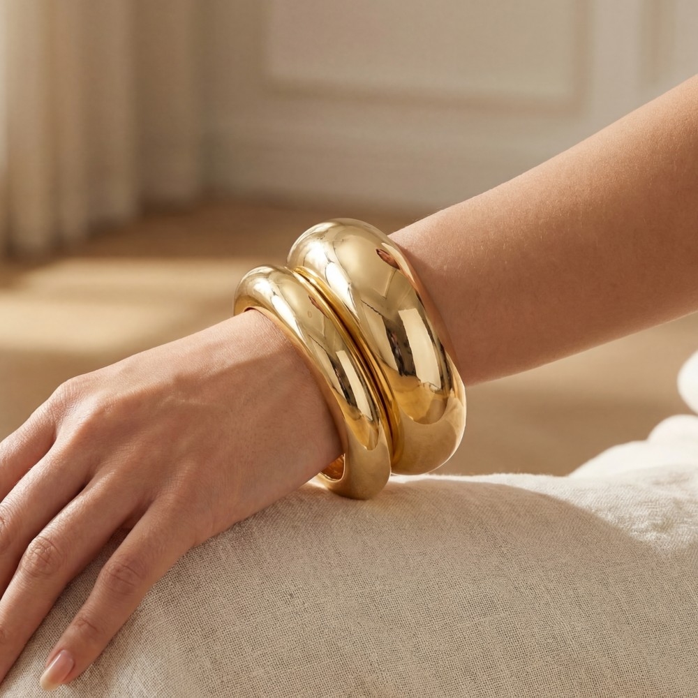 Thick And Thin Hinge Bangle Bracelet Set