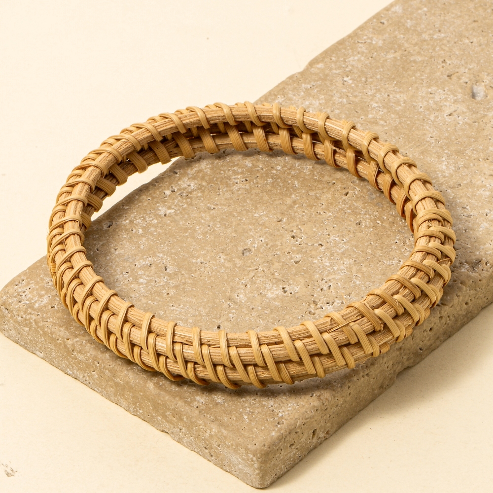 Thin Straw Basket Weave Bangle Bracelet