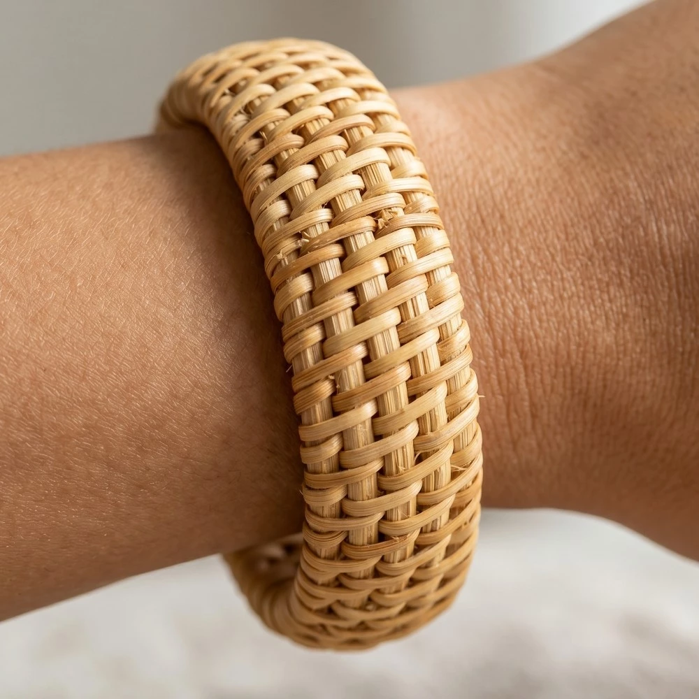 Straw Basket Weave Bangle Bracelet