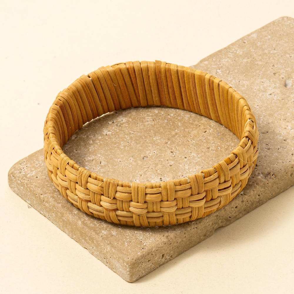 Intricate Straw Basket Weave Bangle Bracelet