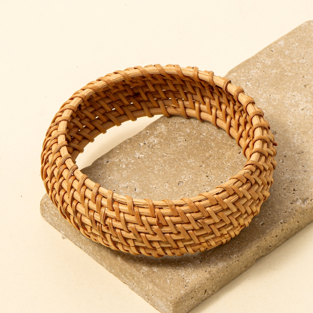 Wide Straw Weave Basket Bangle Bracelet