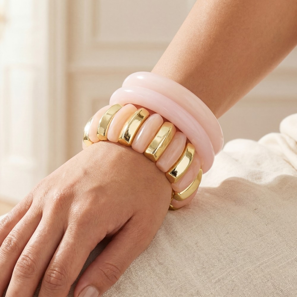 Marble Resin Bangle And Elastic Bracelet Set