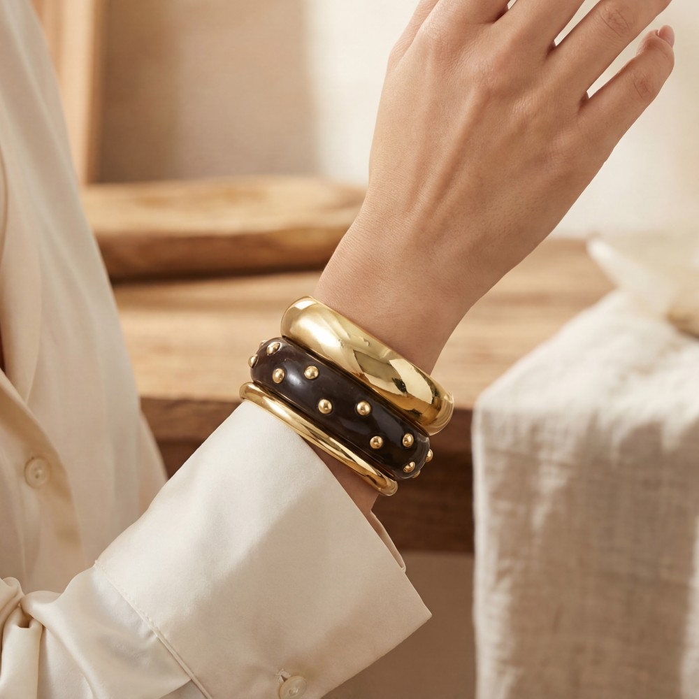 Metallic And Marble Resin Bangle Bracelet Set