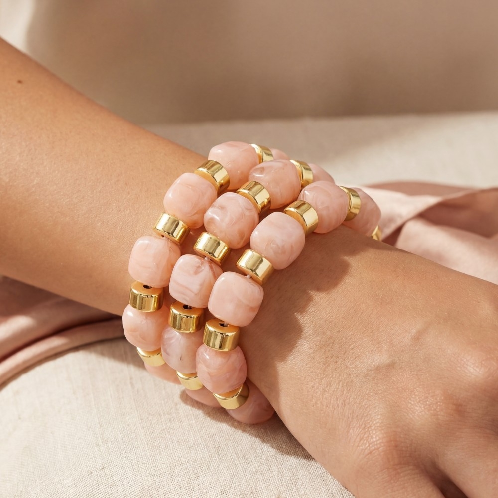 Metallic Accent Chunk Marble Resin Beads Bracelet Set